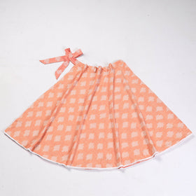 Peach Wrap Around Cotton Pochampally Ikat Skirt