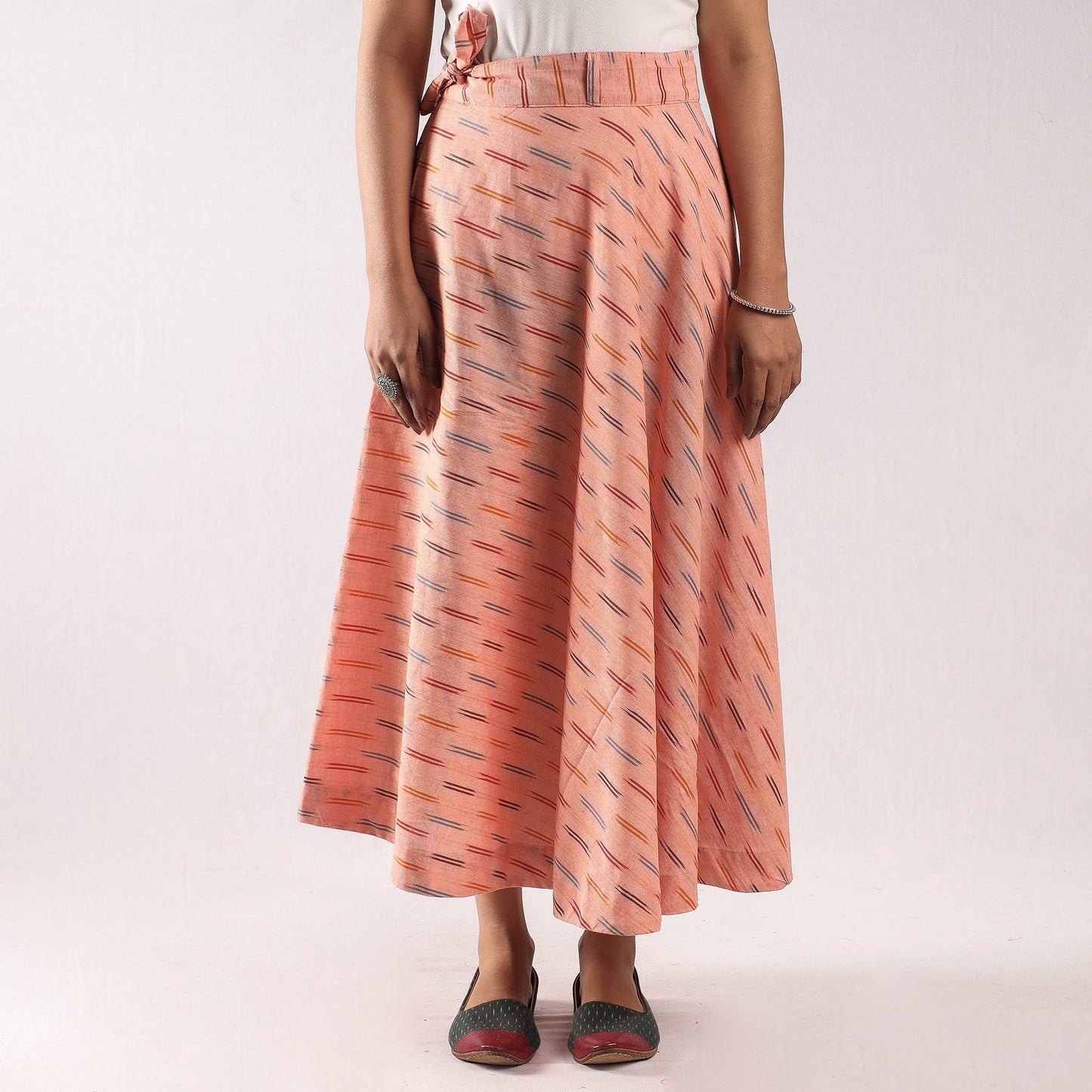 Peach Wrap Around Cotton Pochampally Ikat Skirt