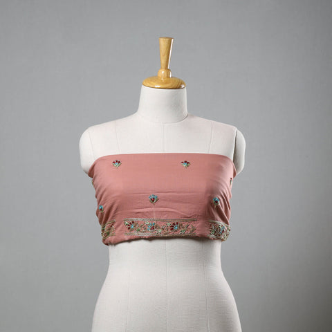 Peach - zardozi hand embroidery cotton plain blouse piece
