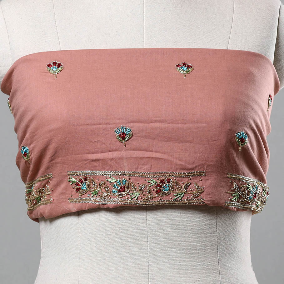 Peach - zardozi hand embroidery cotton plain blouse piece