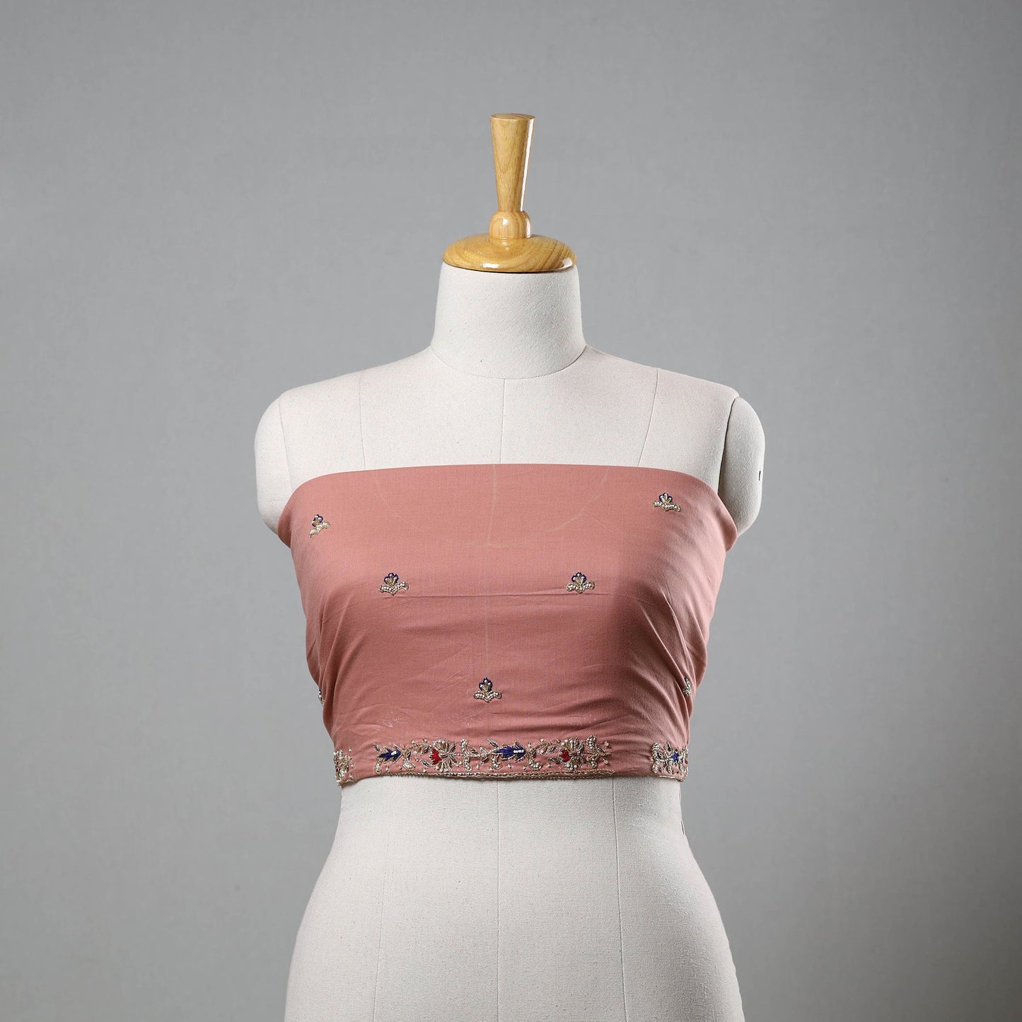 Peach - zardozi hand embroidery cotton plain blouse piece