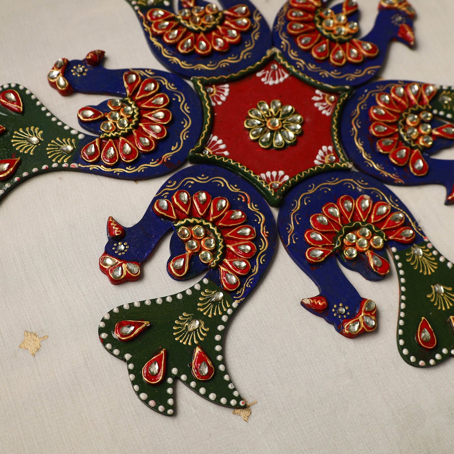 Peackock - diwali decor handpainted wooden rangoli 09