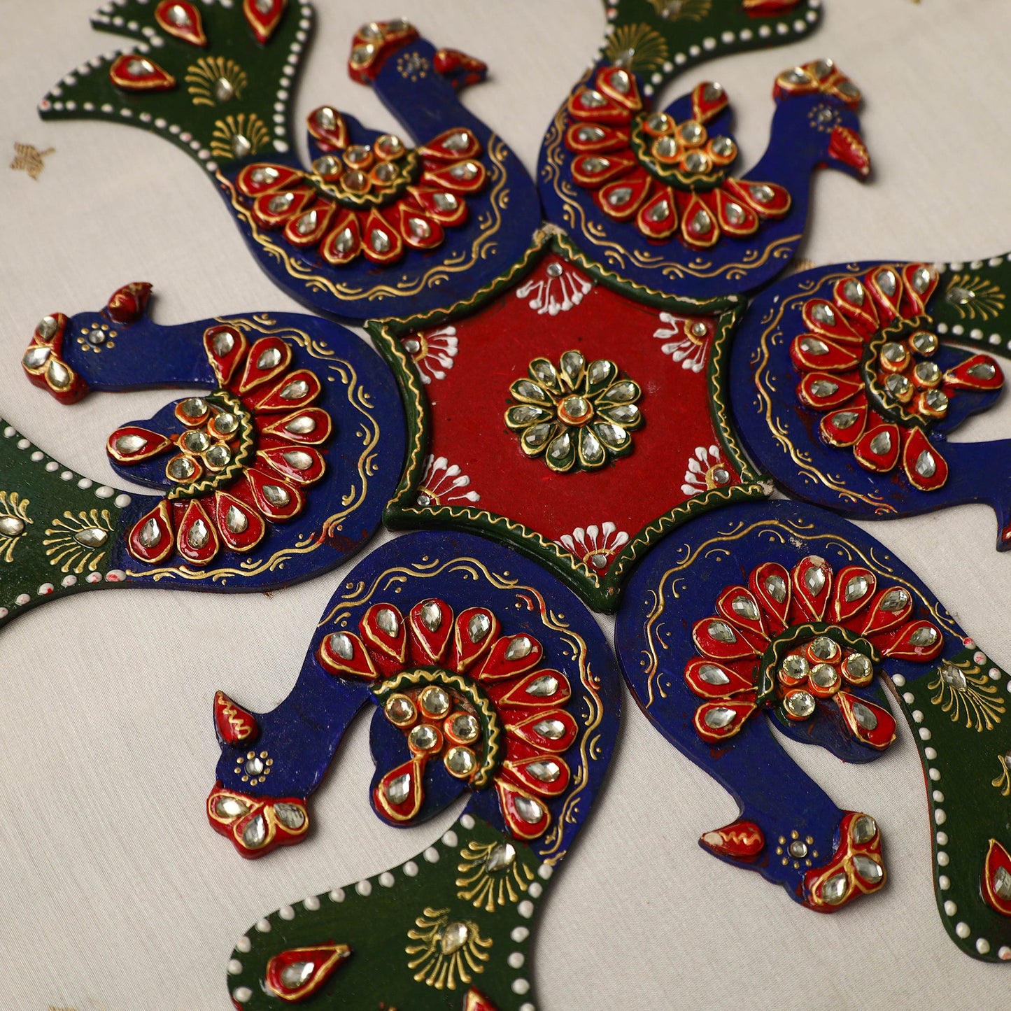 Peackock - diwali decor handpainted wooden rangoli 09