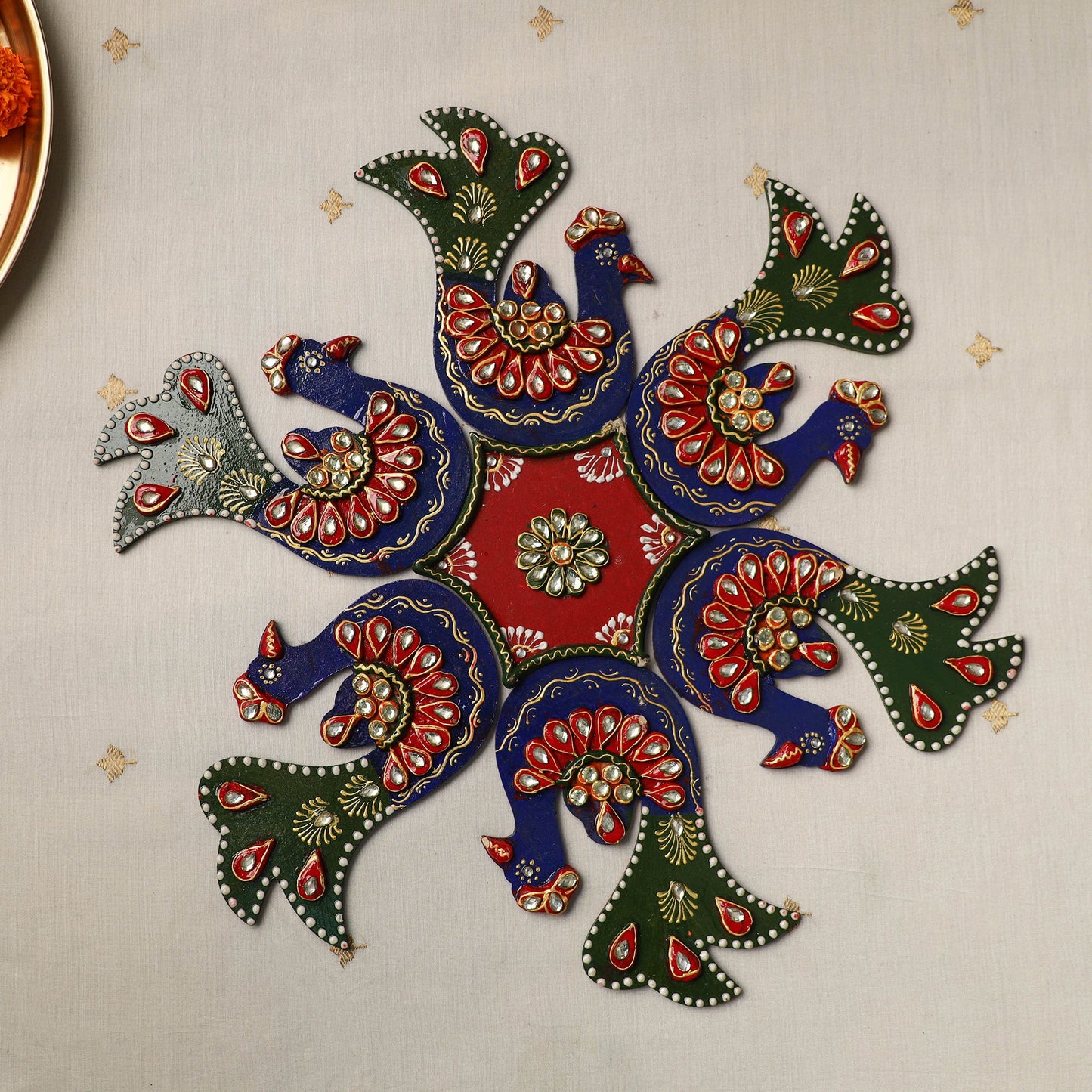 Peackock - diwali decor handpainted wooden rangoli 09