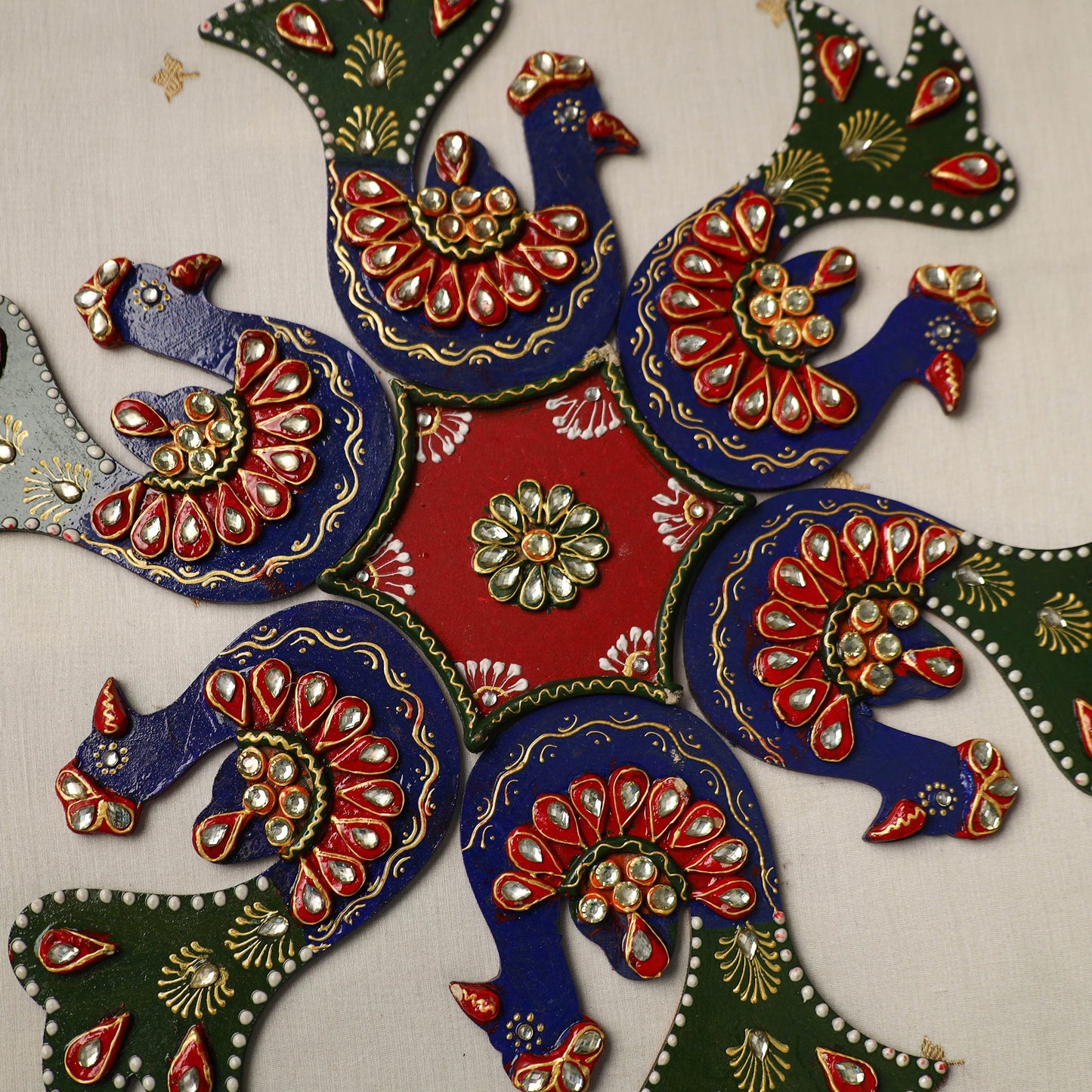 Peackock - diwali decor handpainted wooden rangoli 09