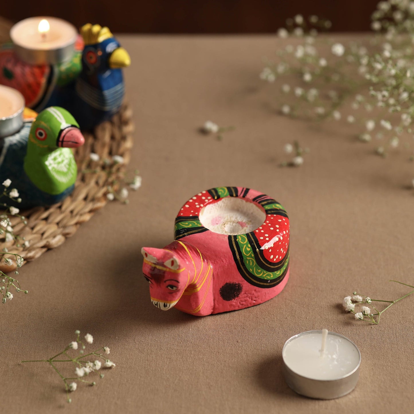  Banaras Handpainted Wooden Candle Holder 