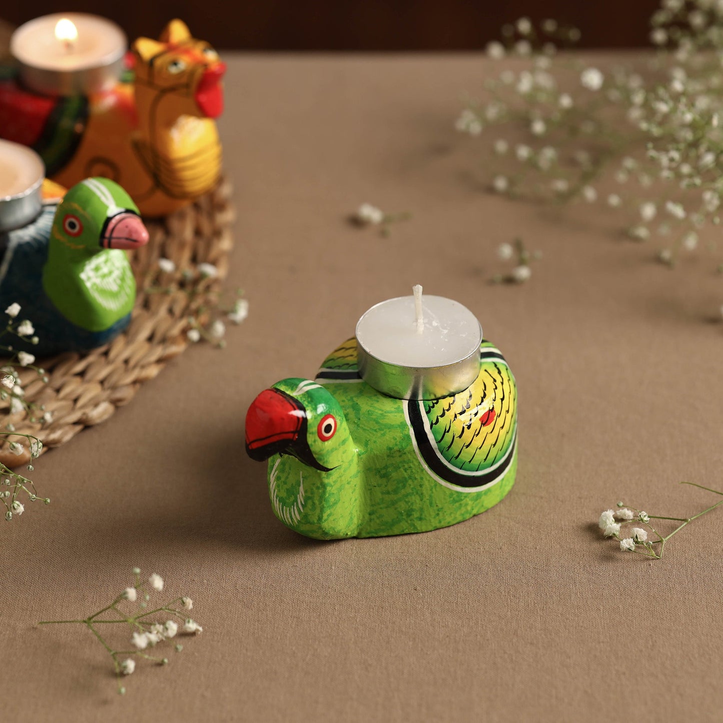  Banaras Handpainted Wooden Candle Holder 