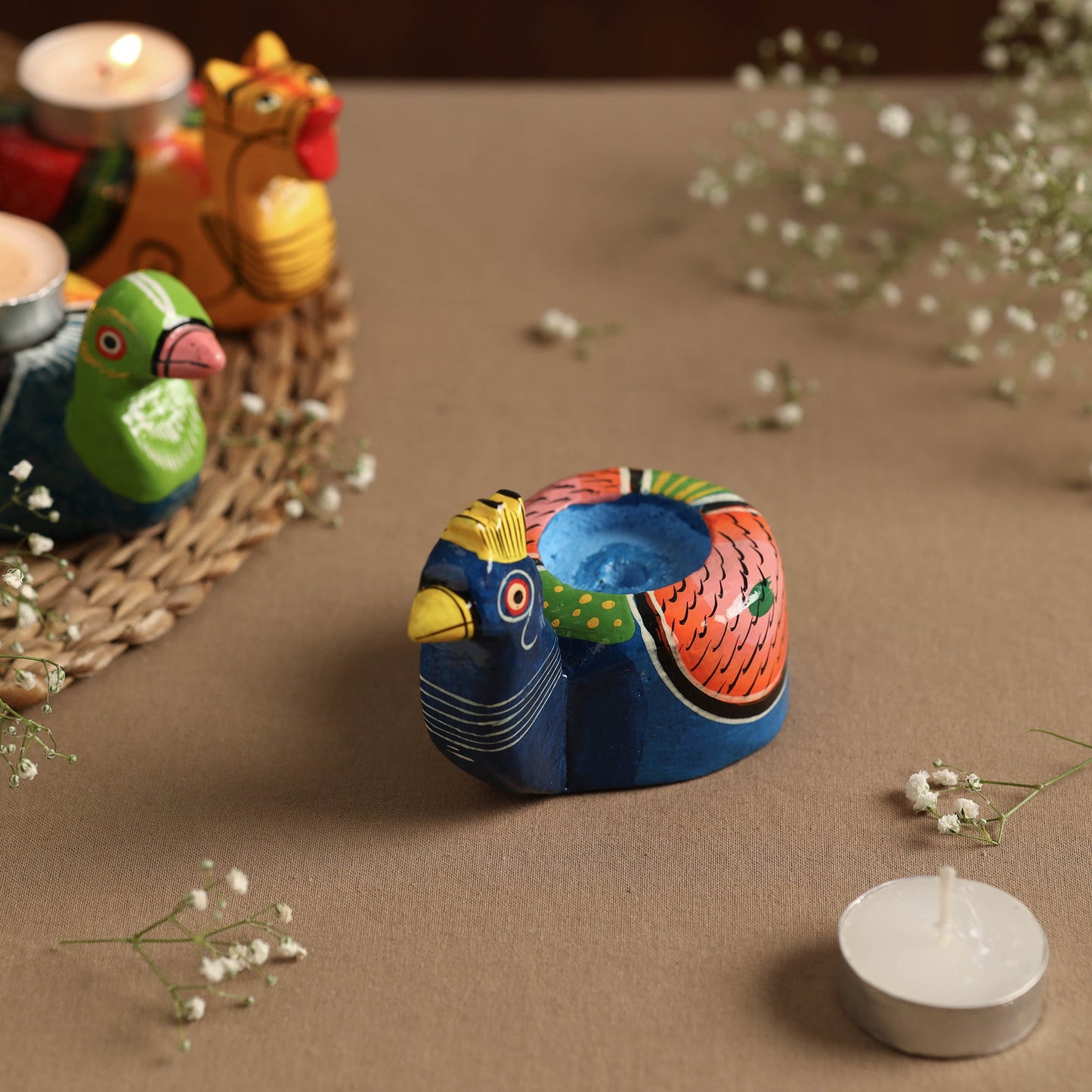  Banaras Handpainted Wooden Candle Holder 