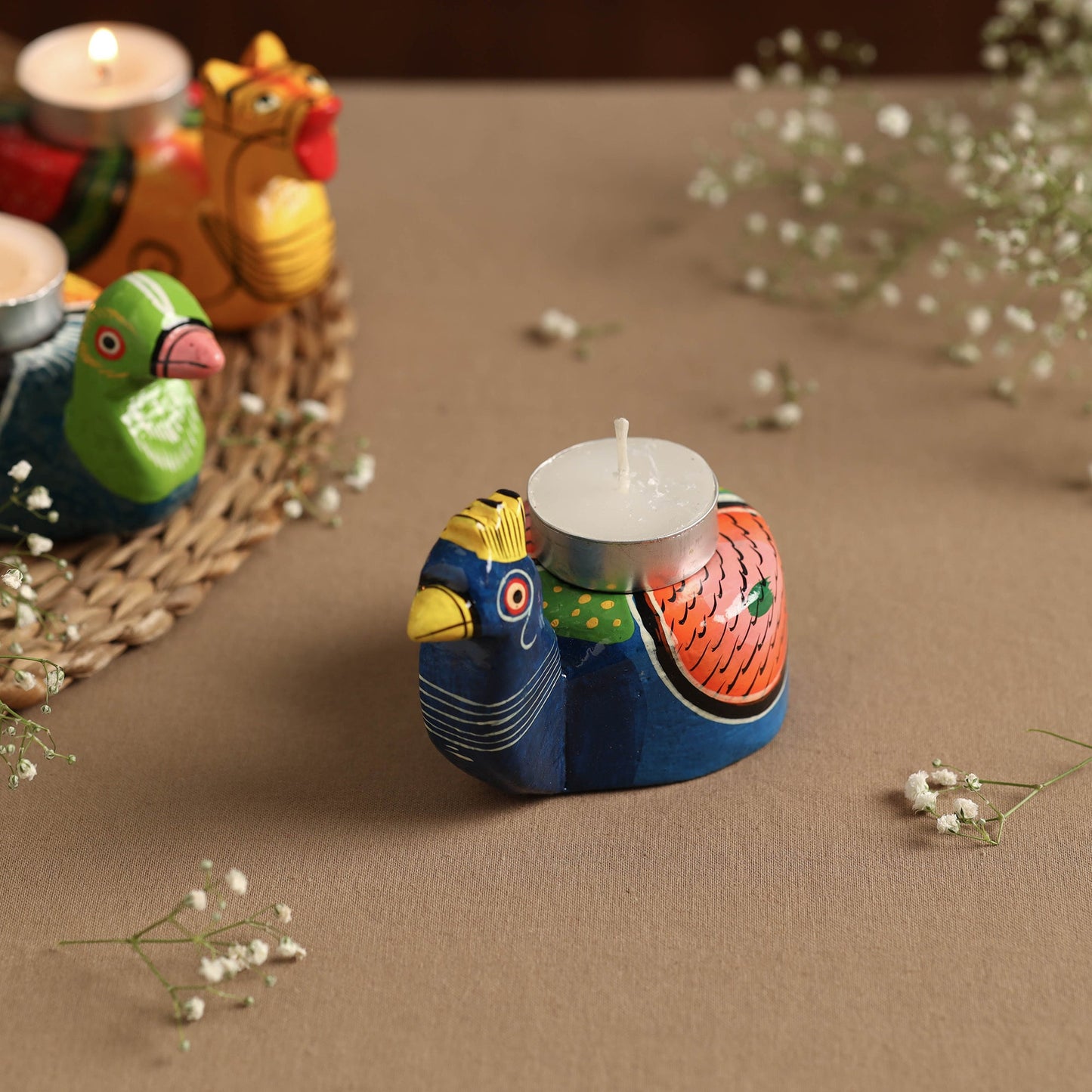  Banaras Handpainted Wooden Candle Holder 