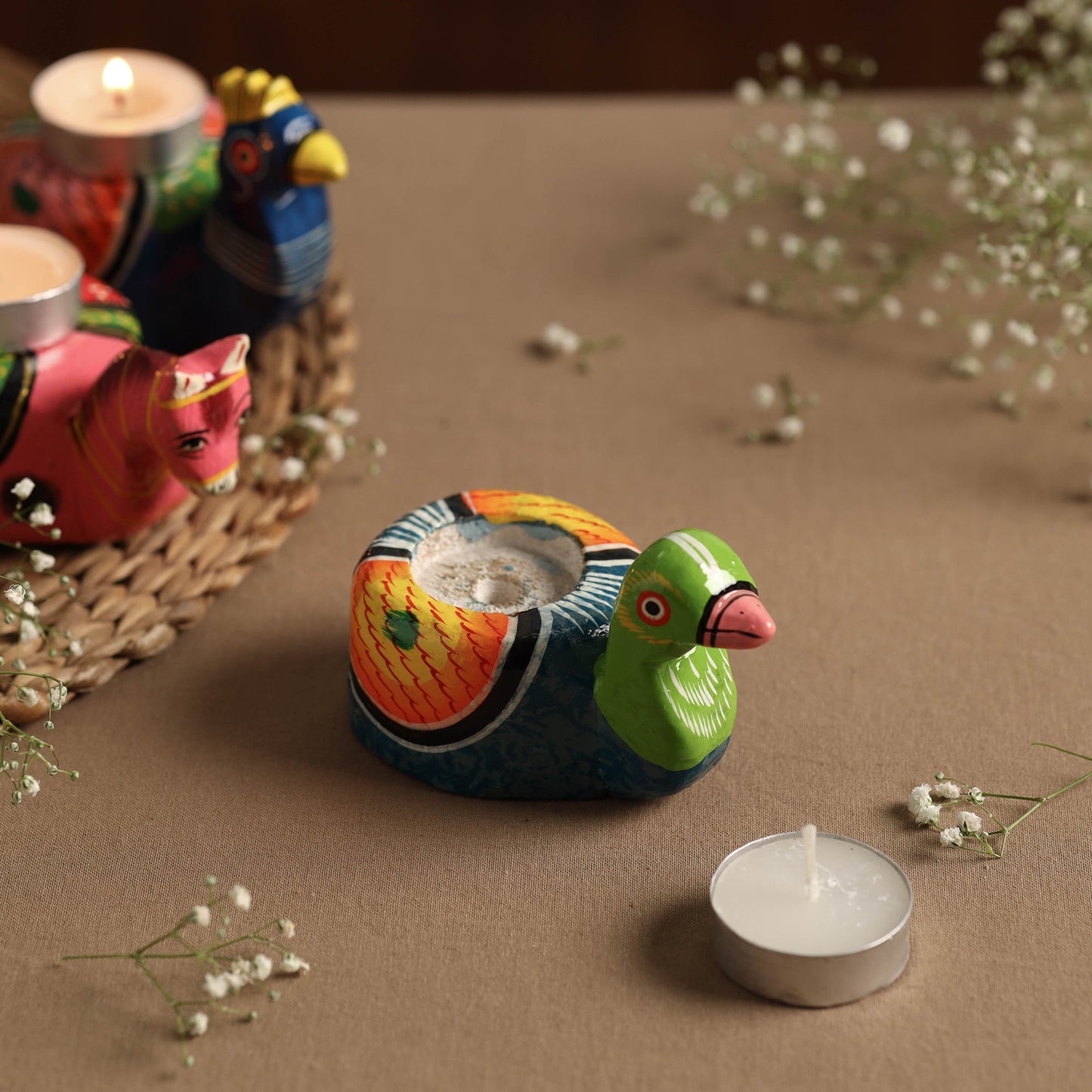 Banaras Handpainted Wooden Candle Holder 