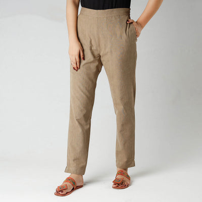 Peanut brown - flex cotton tapered casual pant for women