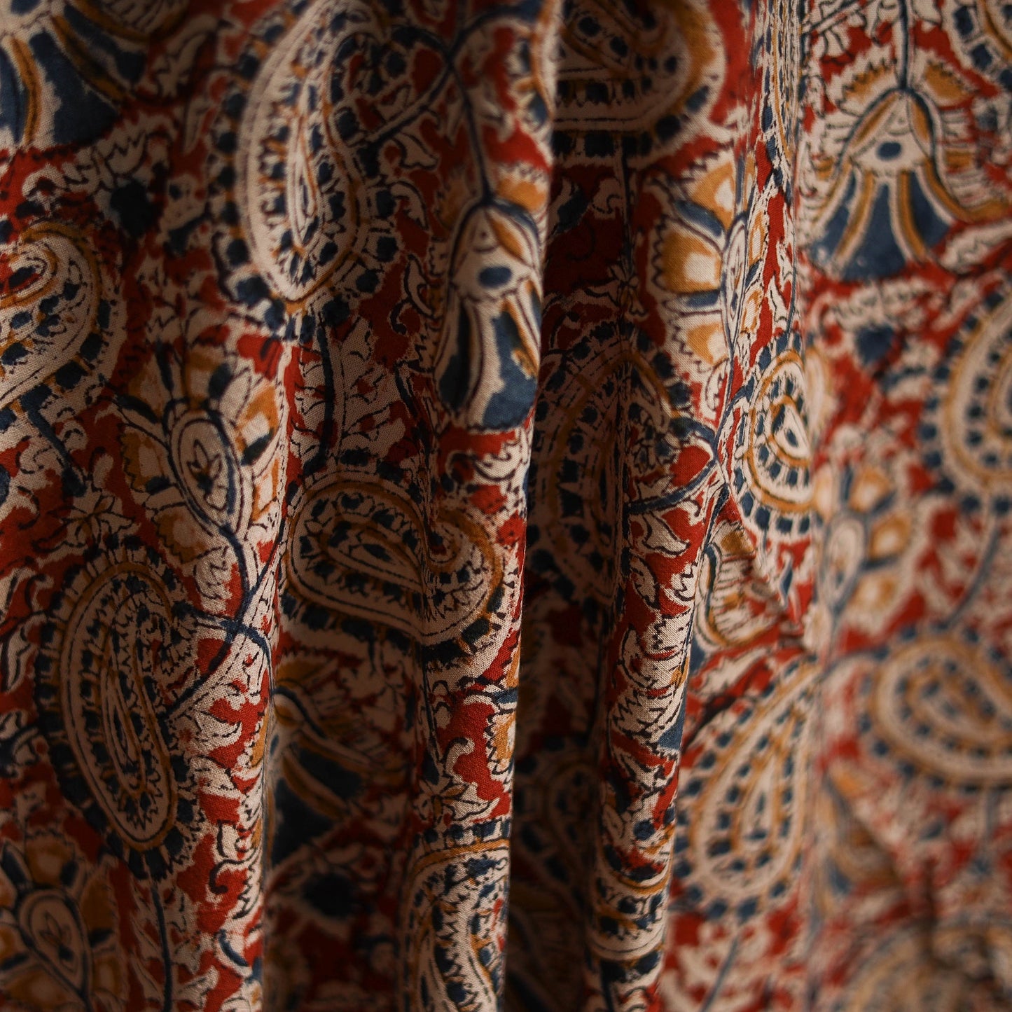 Pedana block print natural dyed cotton kalamkari fabric 17