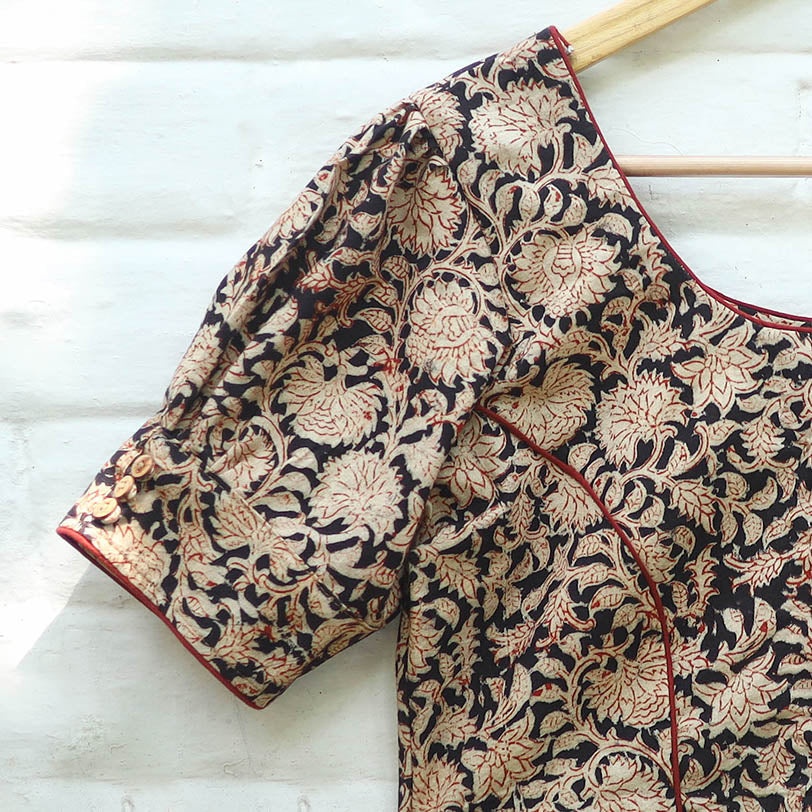 Buy Pedana Block Print Cotton Stitched Kalamkari Blouse