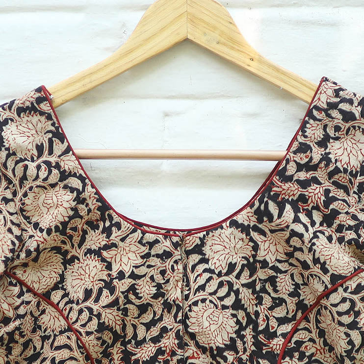Buy Pedana Block Print Cotton Stitched Kalamkari Blouse