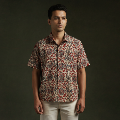 Pedana hand block print natural dyed cotton half sleeve men