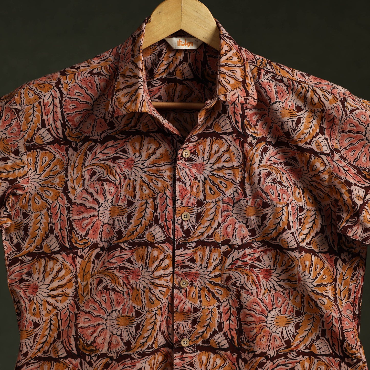 Pedana hand block print natural dyed cotton half sleeve men