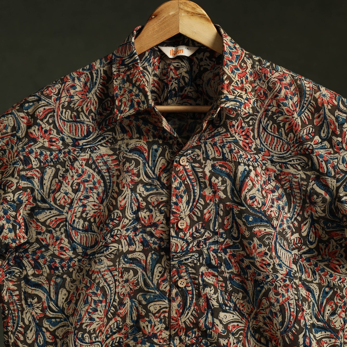 Pedana hand block print natural dyed cotton half sleeve men