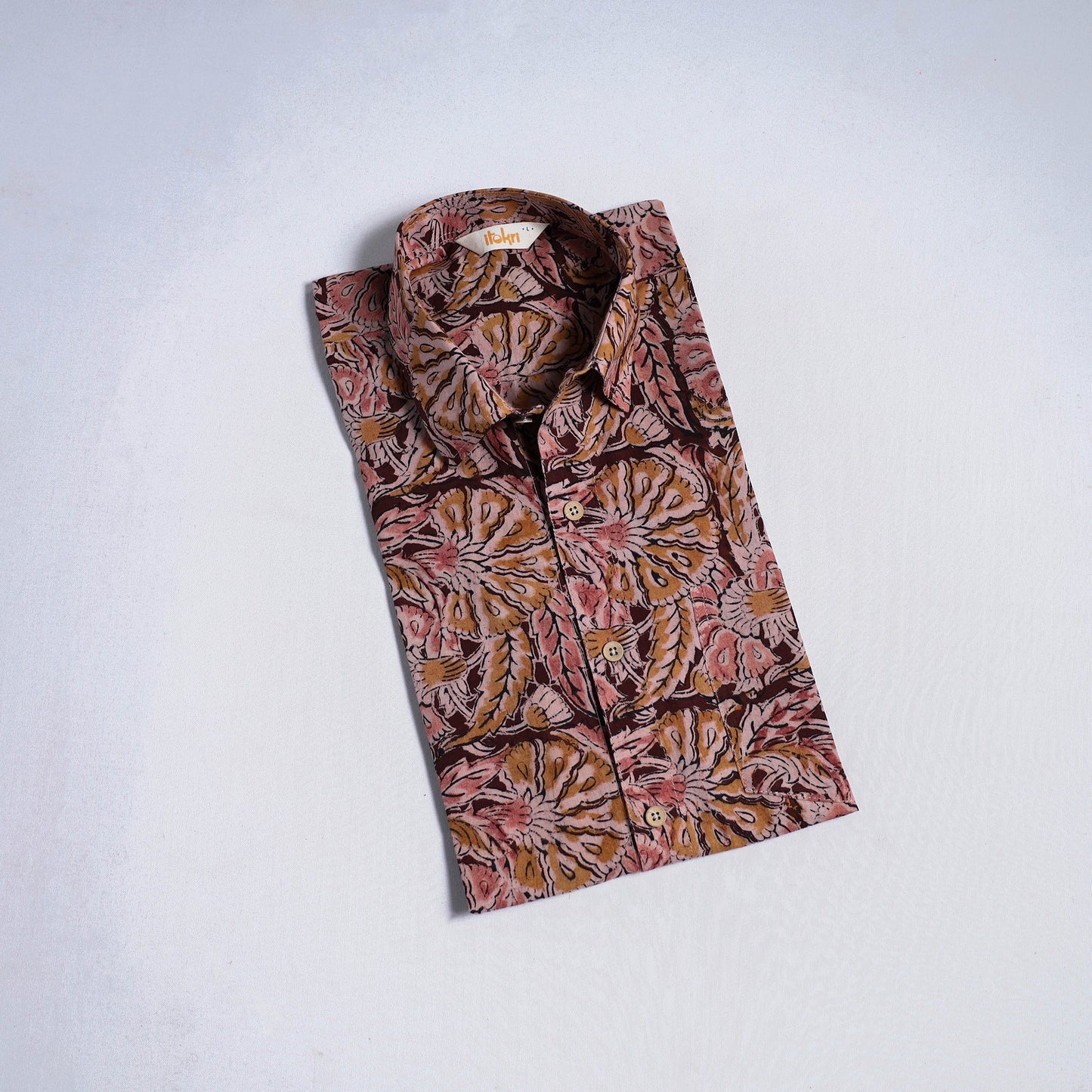 Pedana hand block print natural dyed cotton half sleeve men