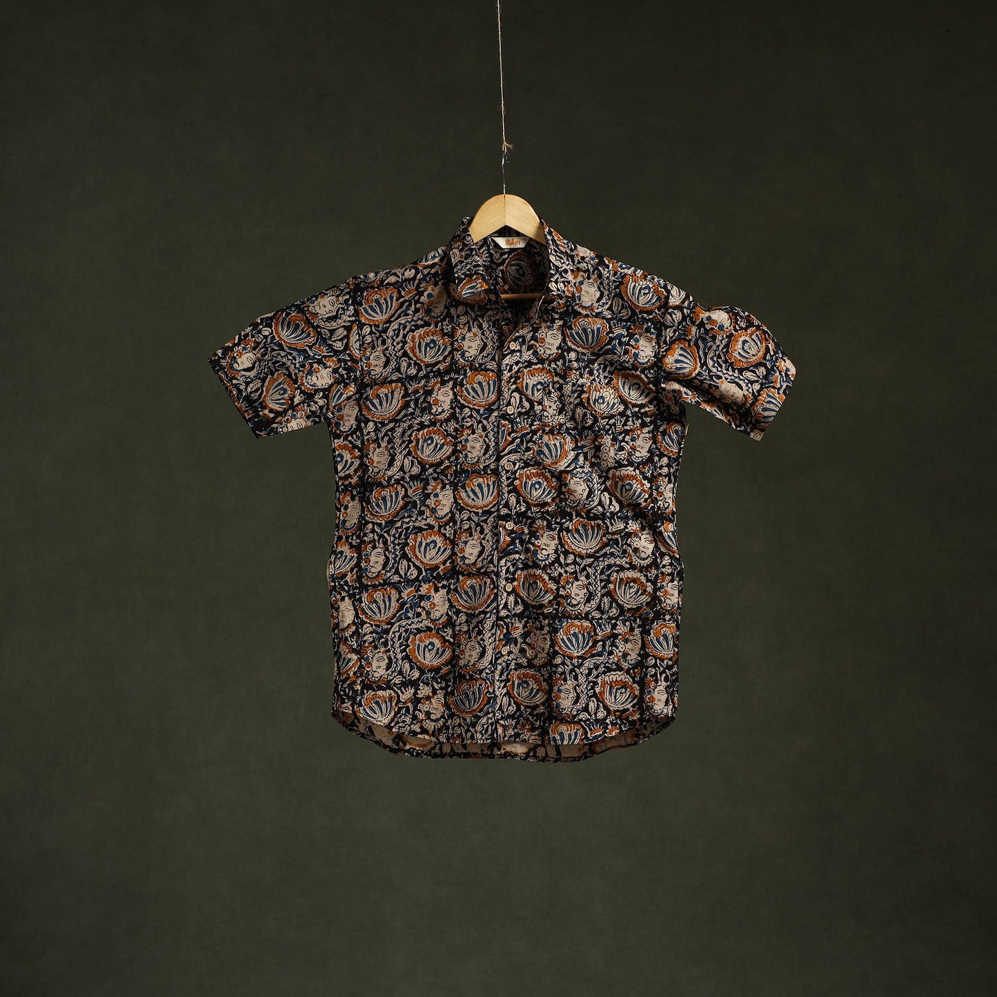 Pedana hand block print natural dyed cotton half sleeve men