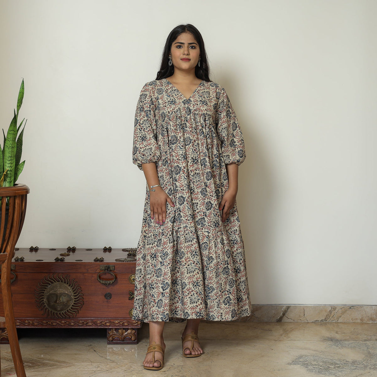 Pedana kalamkari printed cotton flared gher dress 08