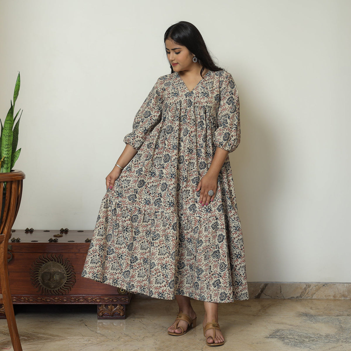 Pedana kalamkari printed cotton flared gher dress 08