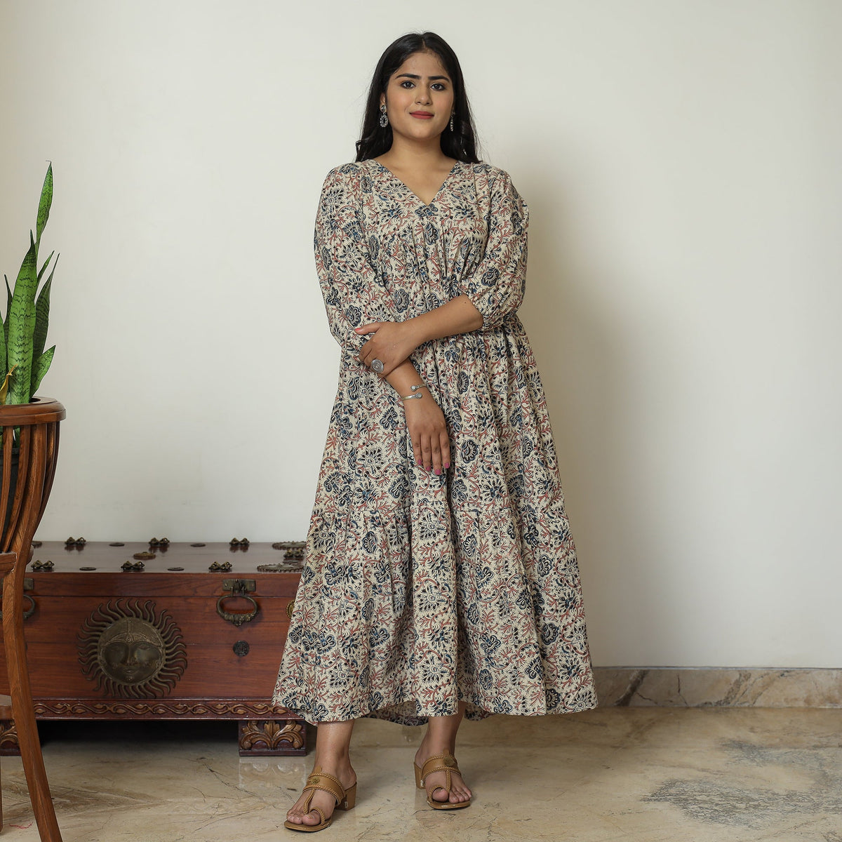 Pedana kalamkari printed cotton flared gher dress 08