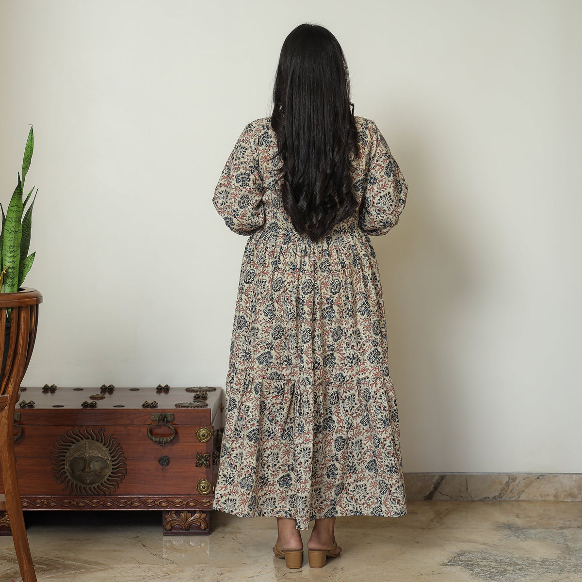 Pedana kalamkari printed cotton flared gher dress 08