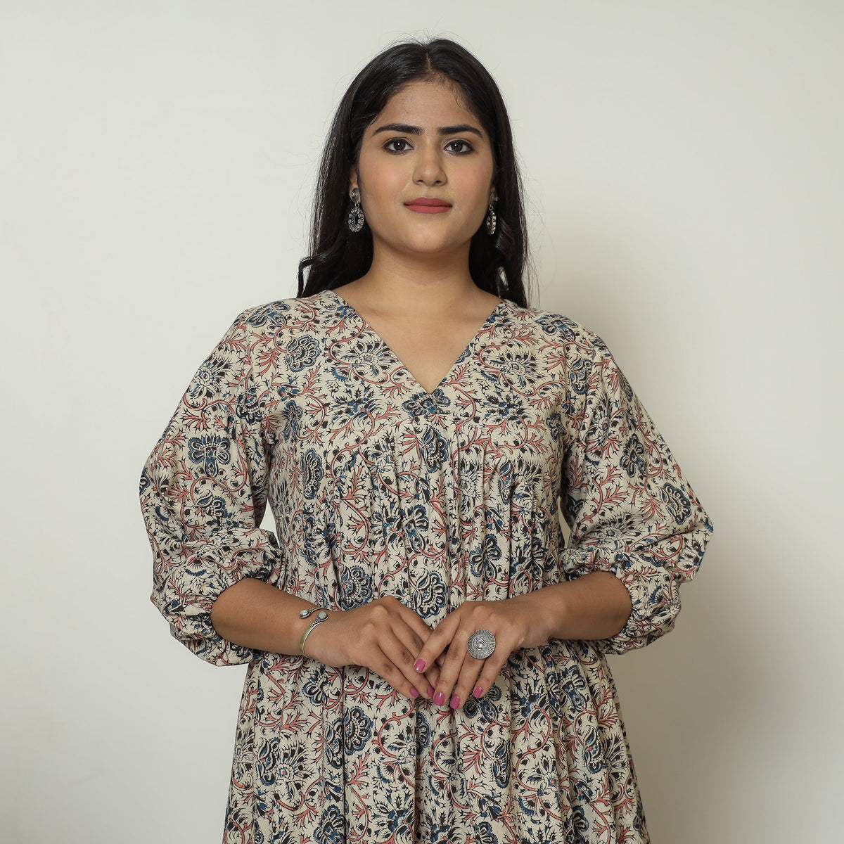 Pedana kalamkari printed cotton flared gher dress 08