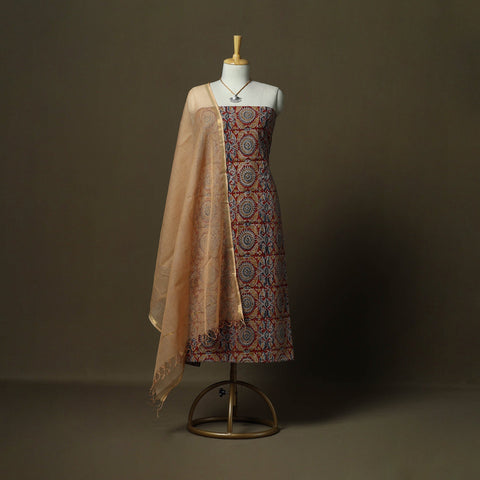 Pedana kalamkari hand block print natural dyed cotton 2pc