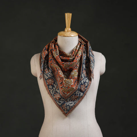 Pedana kalamkari hand block print natural dyed cotton scarf