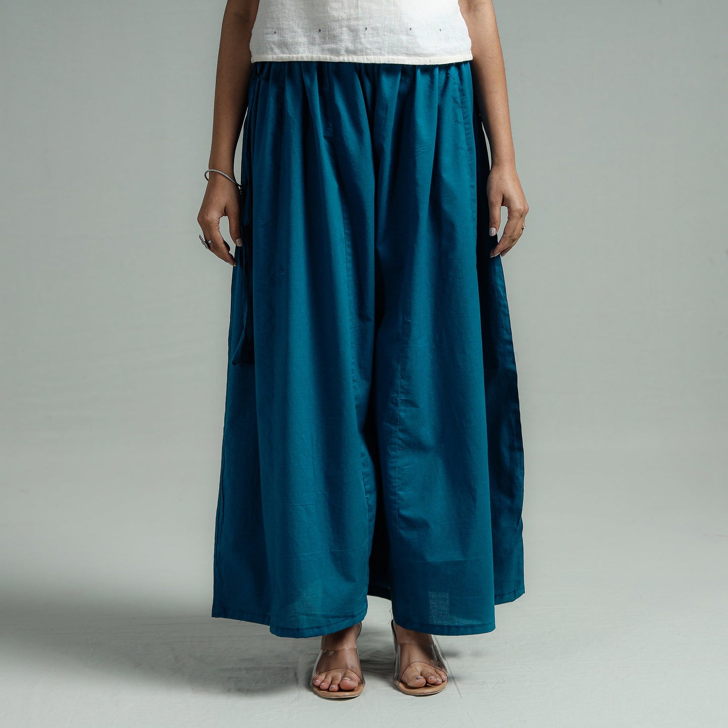 Persian blue - plain dyed cotton flared palazzo