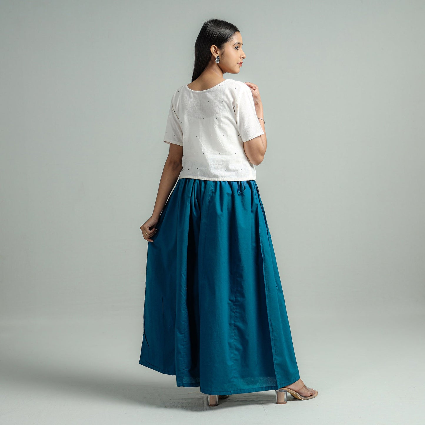 Persian blue - plain dyed cotton flared palazzo
