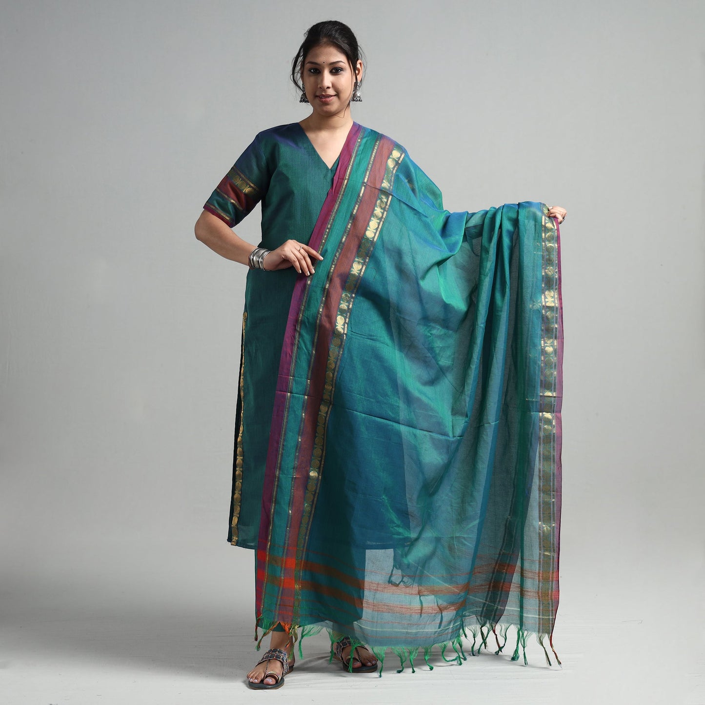 Persian green - dharwad cotton kurta with palazzo & dupatta