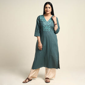  Plain Dyed Hand Embroidery Cotton Long Kurta 