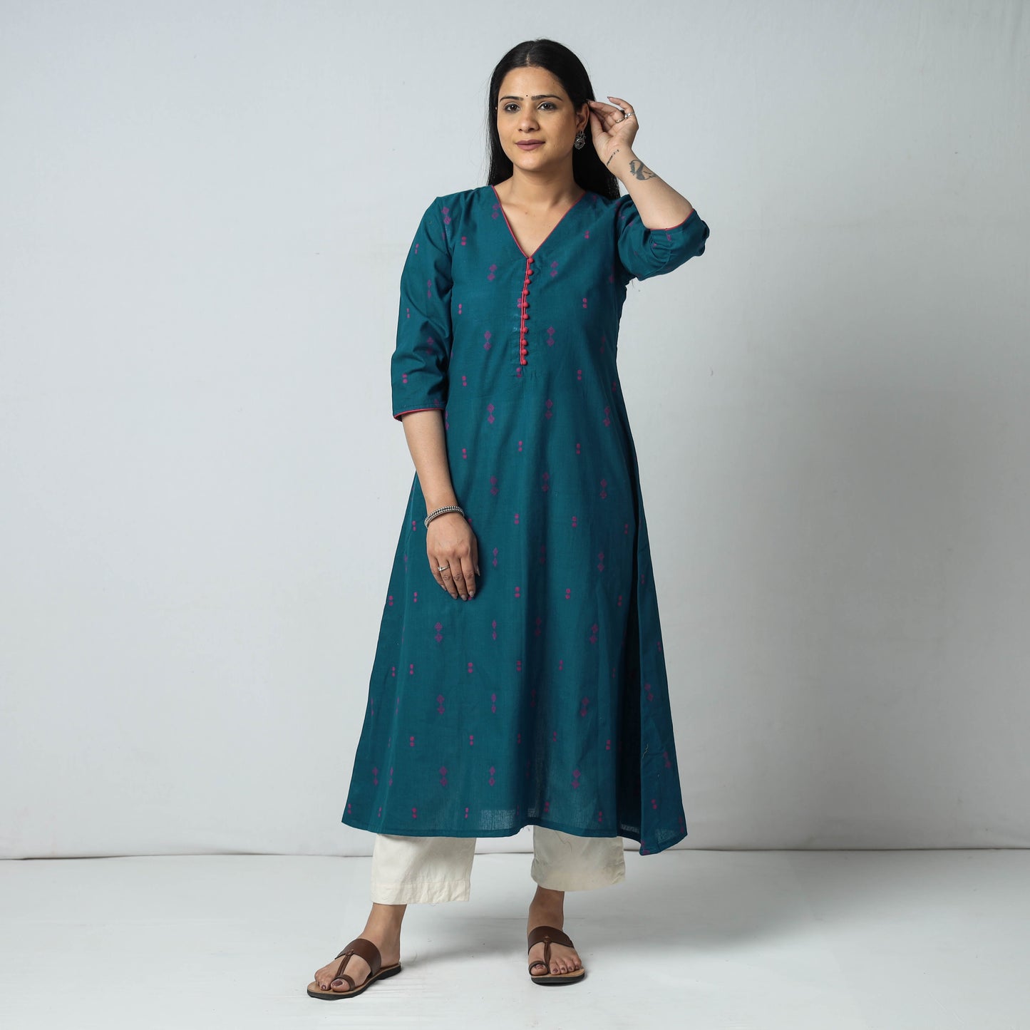 Buy Jacquard Cotton Long Kurta for Women