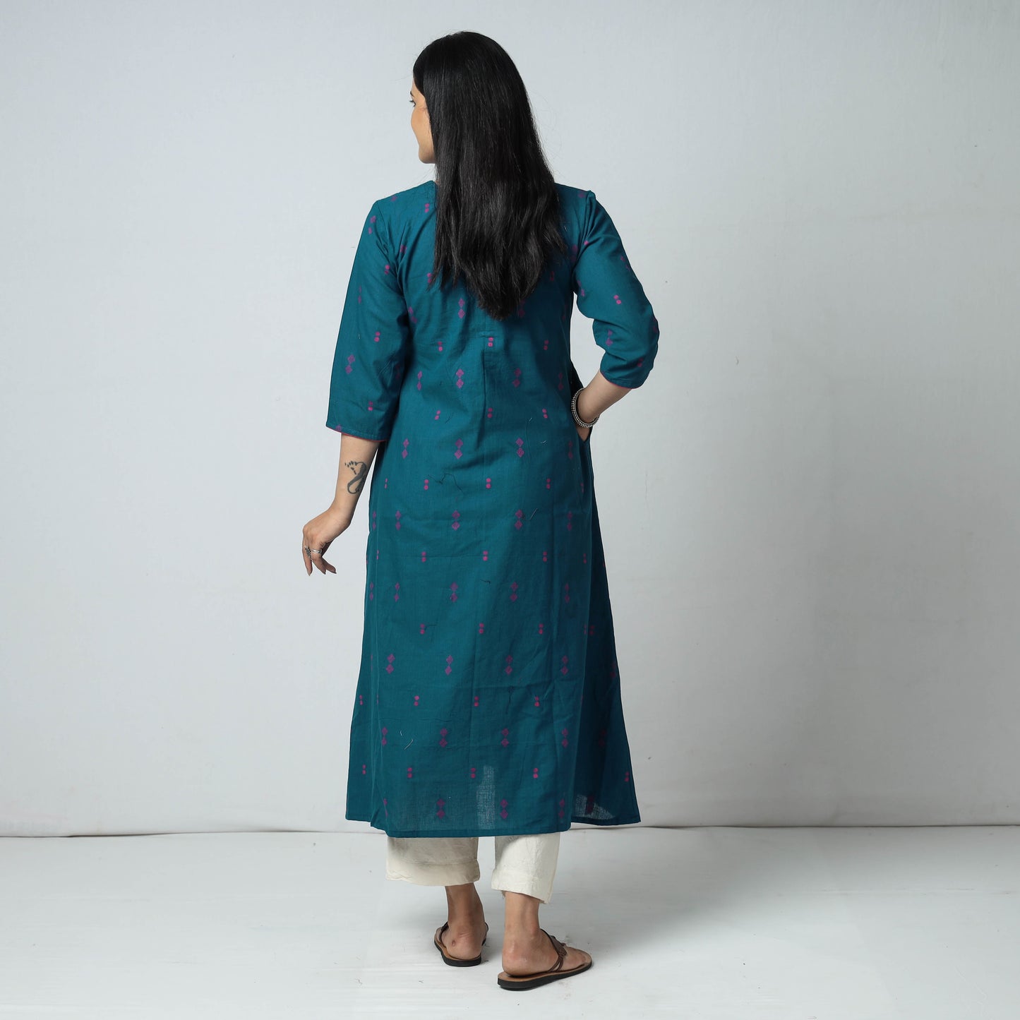 Buy Jacquard Cotton Long Kurta for Women