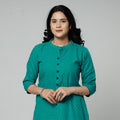 Persian green - jacquard cotton long straight kurta