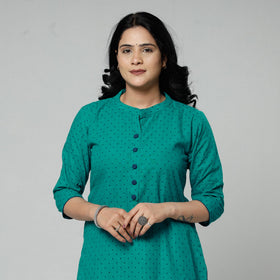 Persian green - jacquard cotton long straight kurta