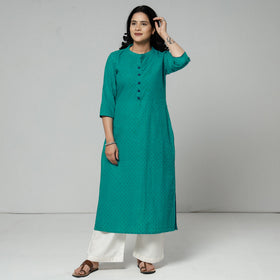Persian green - jacquard cotton long straight kurta