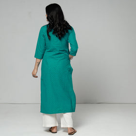 Persian green - jacquard cotton long straight kurta