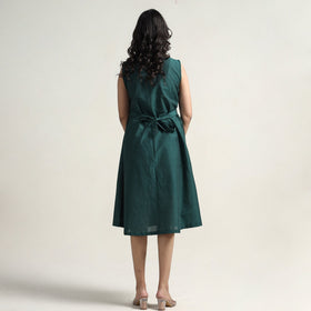Persian Green - Plain Handloom Cotton Collared Neck Buttoned Down Dress