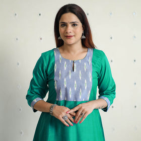 Buy Plain Slub Silk Long A-Line Kurta with Ikat Patchwork 38 Online at iTokri.com