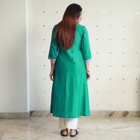 Buy Plain Slub Silk Long A-Line Kurta with Ikat Patchwork 38 Online at iTokri.com