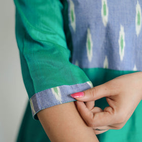 Buy Plain Slub Silk Long A-Line Kurta with Ikat Patchwork 38 Online at iTokri.com