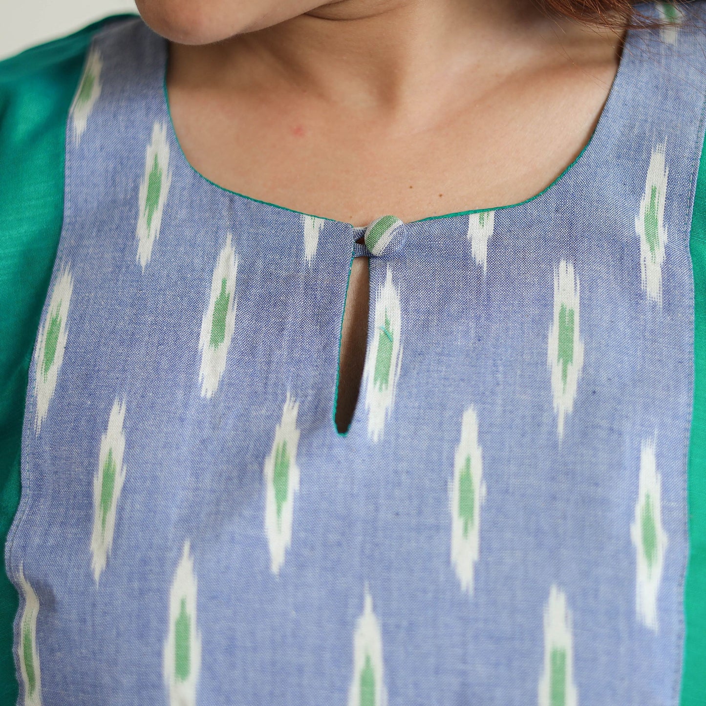 Buy Plain Slub Silk Long A-Line Kurta with Ikat Patchwork 38 Online at iTokri.com
