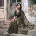 Green Phulia Jamdani Pure Handloom Cotton Saree with Tassels (Count 92/40), draped and worn by a woman, AI visual of the saree, iTokri