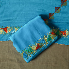 Phulkari hand embroidered crepe silk 3pc unstitched dress