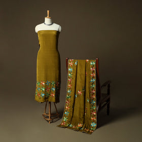 Phulkari hand embroidered crepe silk 3pc unstitched dress