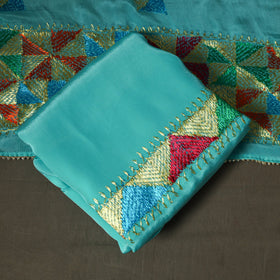 Phulkari hand embroidered crepe silk 3pc unstitched dress