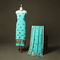 Phulkari hand embroidered crepe silk 3pc unstitched dress